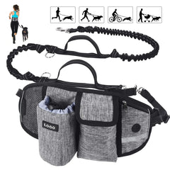 Dog Training Leash Waist Bag Hands-Free Outdoor Pet Running Maroon Asteria