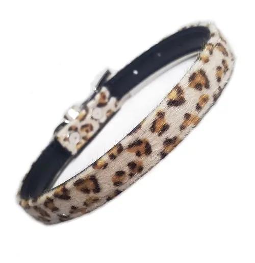 Furry Leopard Print Dog Collar Salmon Oscar
