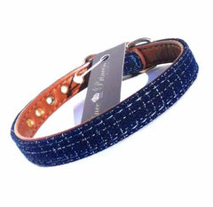 Blue Fabric & Brown Faux Leather Collar Salmon Oscar