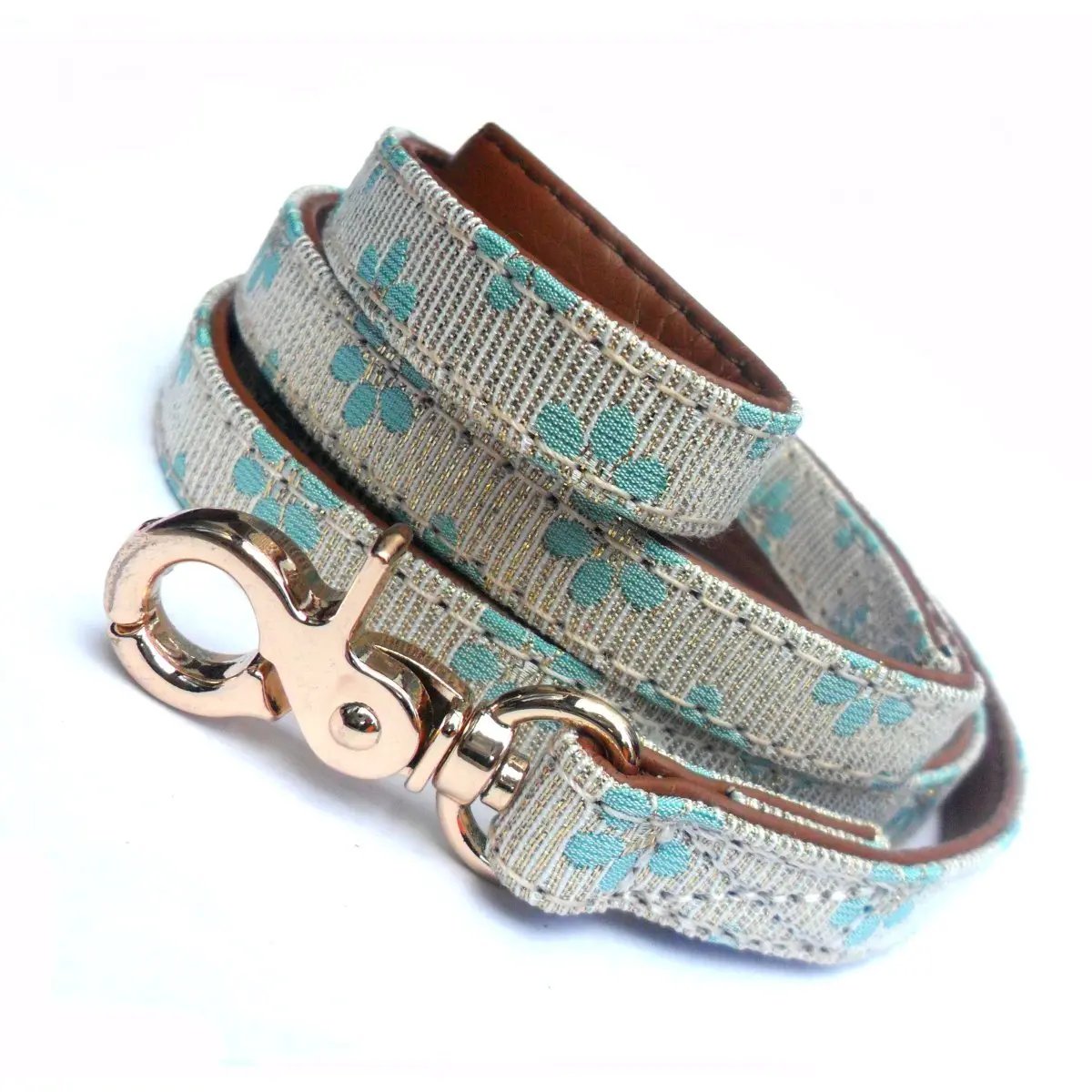 Flower Fabric Dog Leads - Blue Salmon Oscar