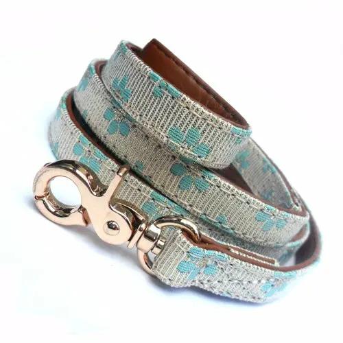 Flower Fabric Dog Leads - Blue Salmon Oscar