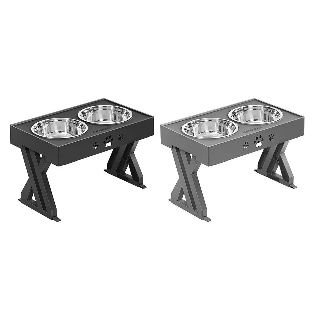Stainless Steel Elevated Adjustable Dog Bowl Feeder Maroon Asteria