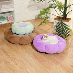 Autumn Winter Plus Velvet Thick Round Flower Cat Litter Kennel Maroon Asteria