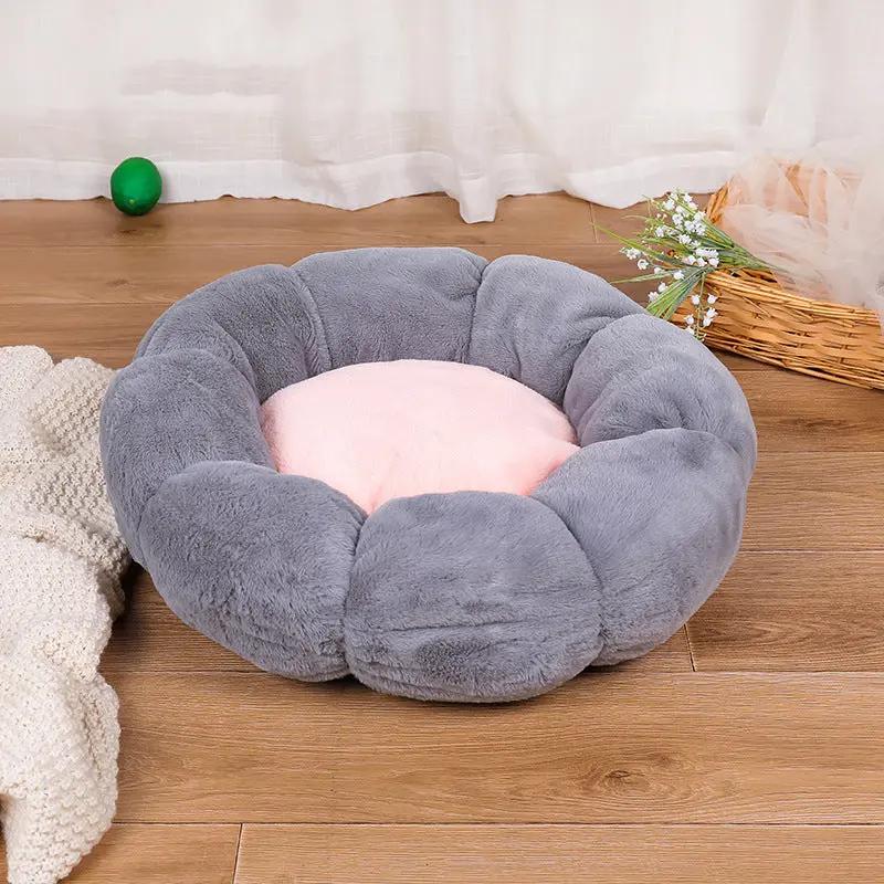 Autumn Winter Plus Velvet Thick Round Flower Cat Litter Kennel Maroon Asteria