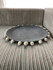 Saveplace® Round Pet Mat - Various Colors BIG PomPom, 2 Sizes Grey Chaos
