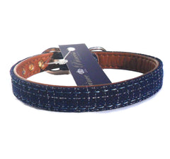 Blue Fabric & Brown Faux Leather Collar Salmon Oscar