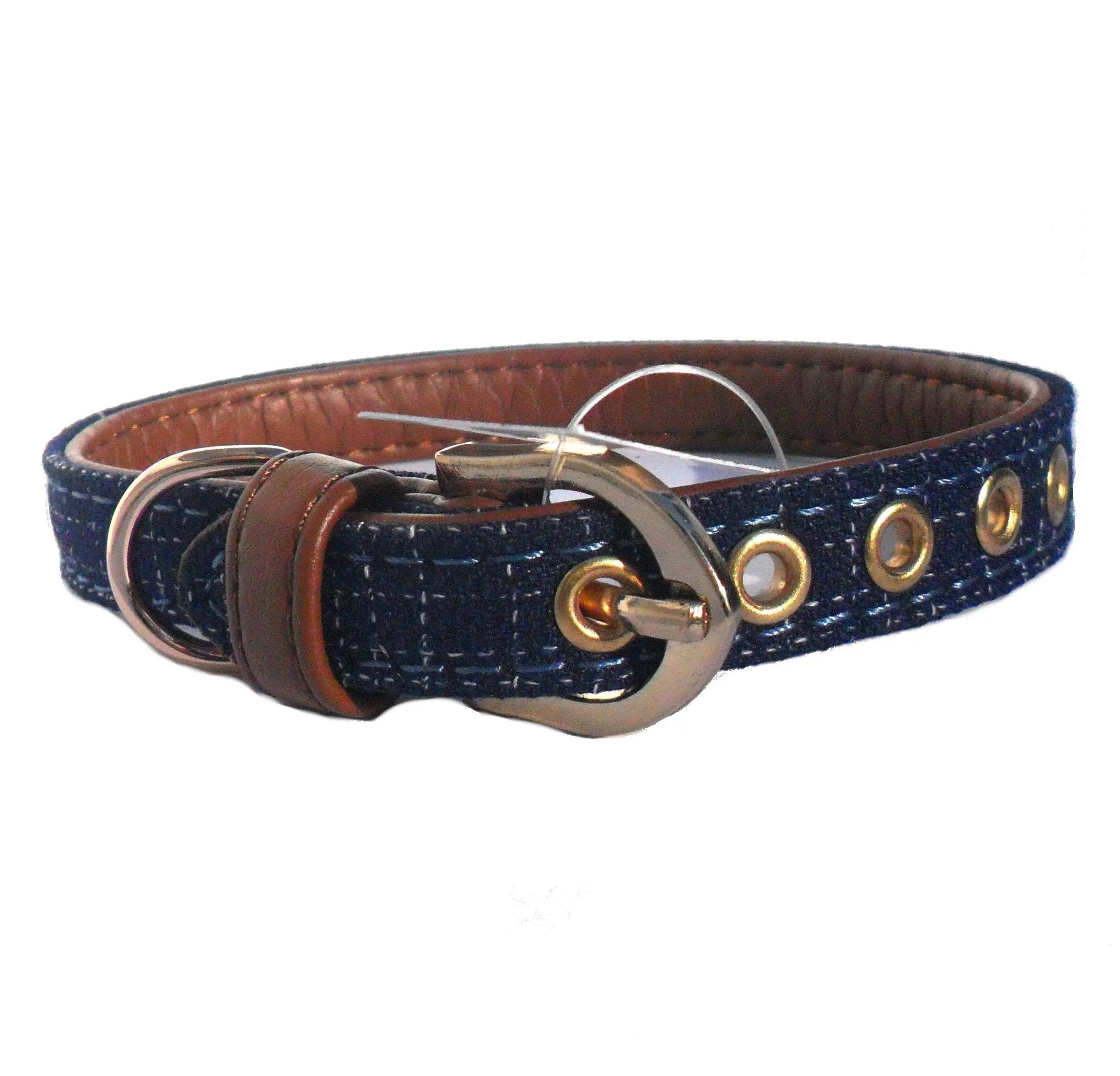 Blue Fabric & Brown Faux Leather Collar Salmon Oscar