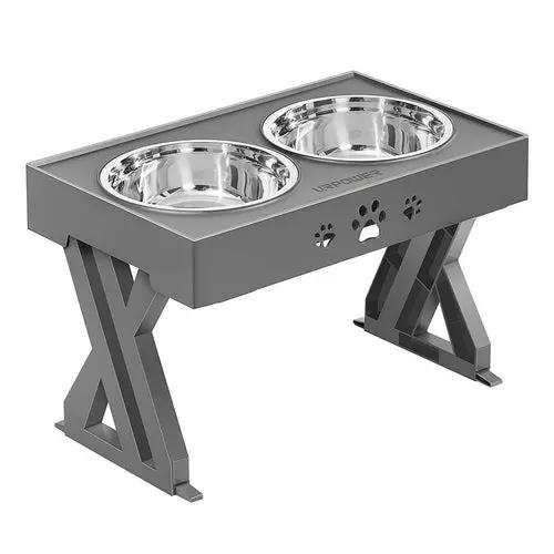 Stainless Steel Elevated Adjustable Dog Bowl Feeder Maroon Asteria